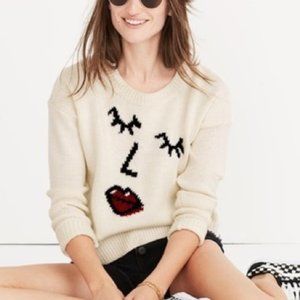 Madewell Making Faces Ivory Wool Blend Pullover Sweater Size Large